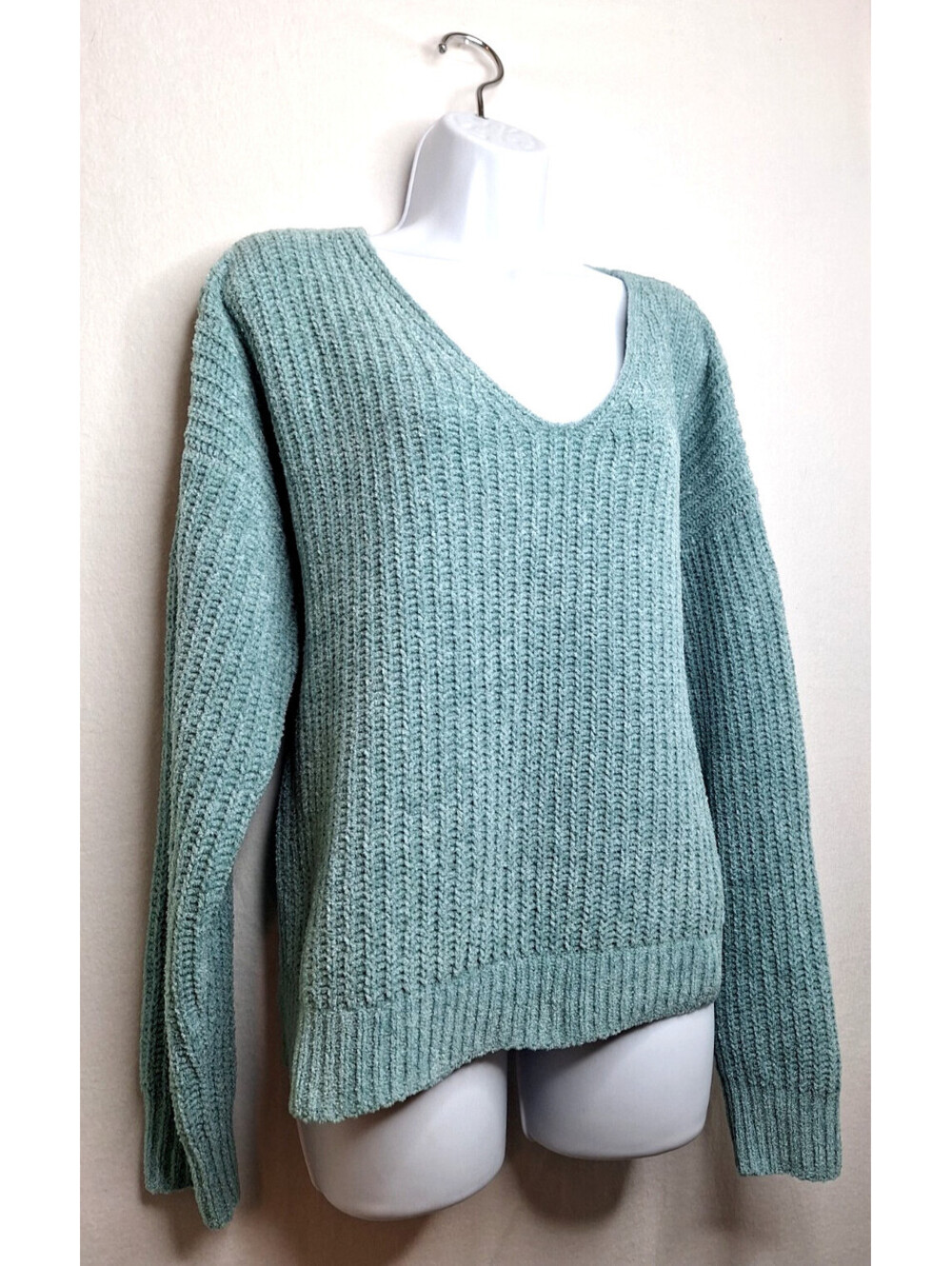 Lucky Brand Light Teal Chenille Chunky Knit Sweater Boxy Swifty Bohemian Chic Lg